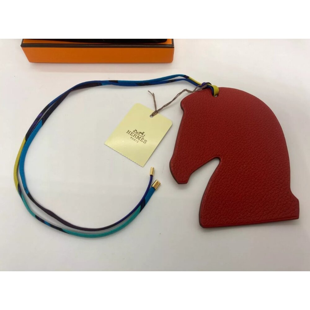 $1395 Authentic HERMES Made in FRANCE Petit H Horse Red/Orange Leather Bag Charm